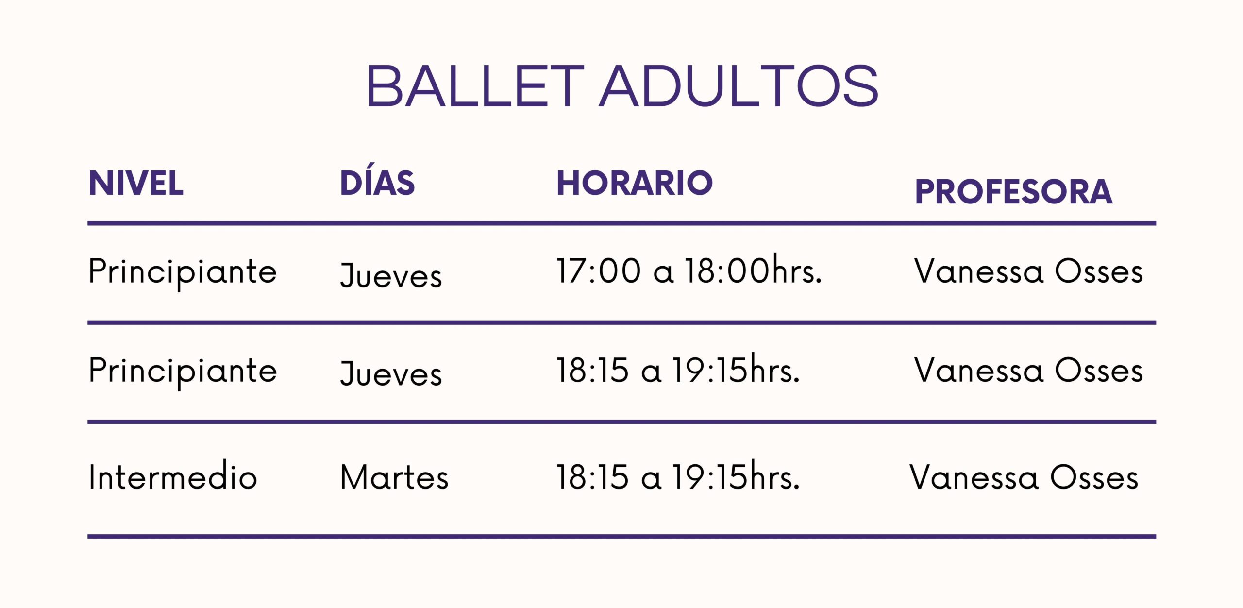 Horarios de clases de ballet adulto - Espacio Arte