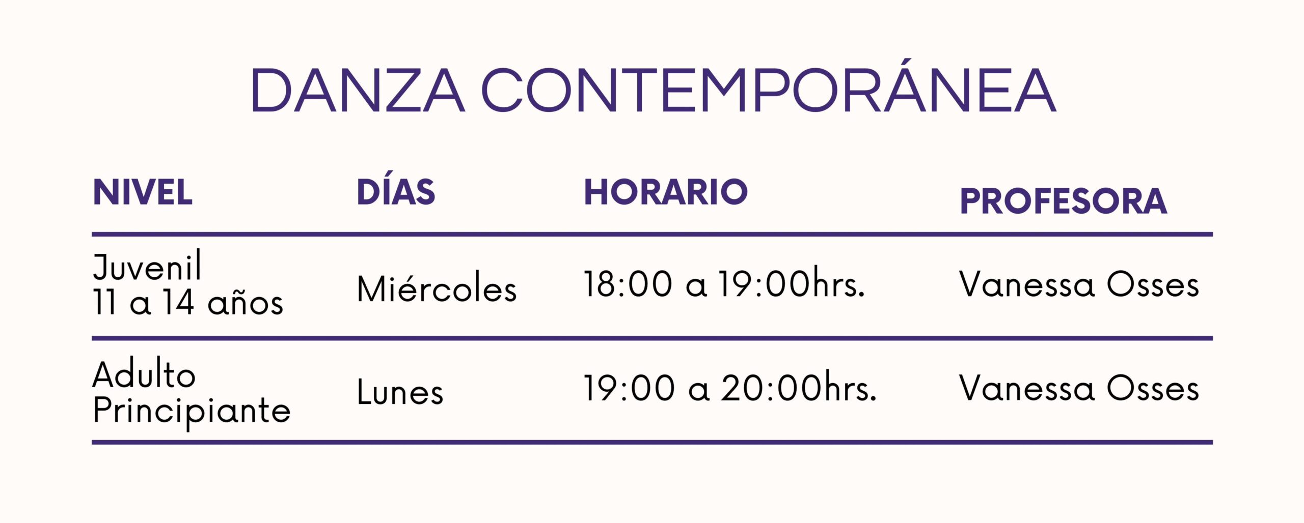 Horarios de clases de danza contemporánea - Espacio Arte